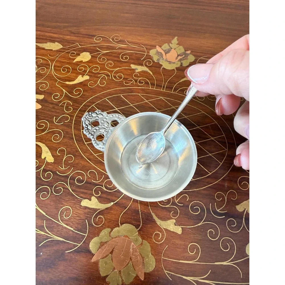Vintage Woodbury‎ Pewter Salt Cellar with Spoon, 2.25